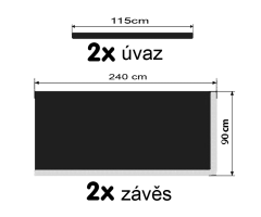 Závěsy zatahovací sólo černé / třásně bílé